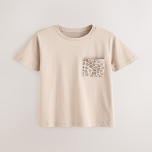 Casual Women's Embellished Leopard Pocket T-Shirts 100% Cotton Breathable Short Sleeve Slim Fit Women's T-Shirts Everyday Wear - Product Image 3