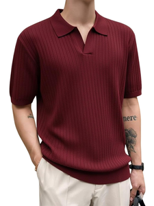 T-shirt en tricot à col côtelé décontracté pour homme |   Chemise à manches courtes coupe classique pour homme |   T-shirt en tricot plat texturé, parfait pour les occasions décontractées - Product Image 1