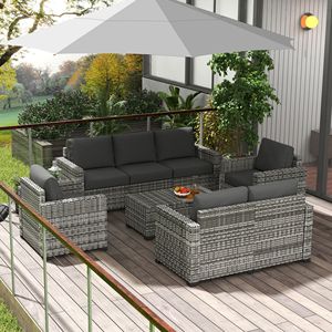 Set di Mobili da Esterno in PE Intrecciato Grigio a 5 Pezzi con Cuscini Imbottiti Spessi e Vano Portaoggetti, Elegante Divano Sezionale in Rattan PE - Product Image 2