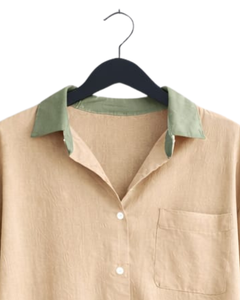 Conjunto de dos piezas para mujer, camisa beige y pantalones anchos de color verde claro, conjunto informal de lino para verano, fabricante de ropa OEM personalizada - Product Image 4