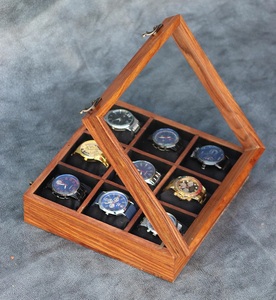 AHTE MANUEXPO UR-065 Handcrafted Wooden Watch & Jewelry <b>Storage</b> <b>Box</b> 10 Slot Glass Lid Brass Hinges Premium From Uttar Pradesh - Product Image 4