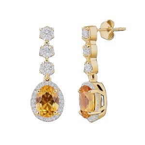 ต่างหูห้อยชุบทอง18K 925สำหรับผู้หญิงและเด็กผู้หญิงพลอยซิทรีนและอัญมณี CZ - Product Image 1