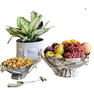 Flower Shape Design Set of <b>2</b> Stainless Steel Aluminum Metal Decorative Bowl Shiny Polished Serving Fashionable Bowl - Product Image 1