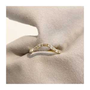 Diamond Stackable <b>Rings</b> Bar Prong Set Curved Wedding Bands Custom 14K Solid Gold 0.48ct VS+ Lab Grown Wholesale - Product Image 4