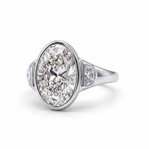 Bague de fiançailles en diamant de laboratoire taille ovale et demi-lune, or massif 10K 14K 18K, design de joaillerie fine, certifiée IGI, couleur E VVS - Product Image 1