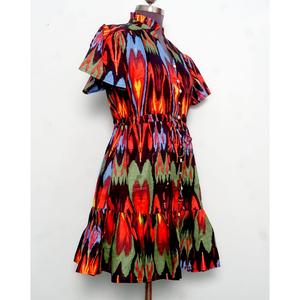 Vestido Corto Tipo A para Mujer, Cómodo, Formal, para Viaje, Ecológico, Cintura Natural, 100% Algodón, Estampado Floral Digital - Product Image 5