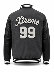 Unisex <b>Black</b> Varsity <b>Jacket</b> PU Leather Sleeves Embroidered X Letter Front Turn-down Collar Patchwork Streetwear Winter Casual - Product Image 4