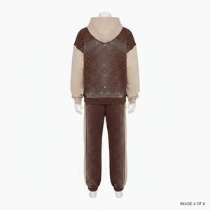 Ensemble de survêtement polaire à capuche pour femme avec imprimé lettres en strass, coupe ample, tenue décontractée, sweat-shirt long, ensemble femme uni avec fermeture éclair - Product Image 4