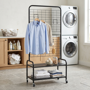 Étagère de rangement minimaliste en métal avec panneau grillagé, organisateur de chaussures à double niveau pour l'entrée, rangement pour manteaux et casquettes - Product Image 6