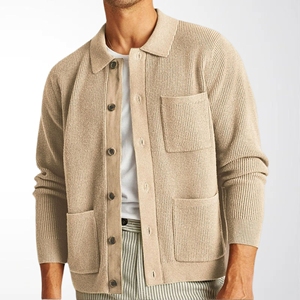 Winter <b>Men's</b> Knit <b>Cardigan</b> Sweater Luxury Button-Down Sweater Casual <b>Long</b> Sleeve Lapel Solid Color Streetwear Pocket - Product Image 2