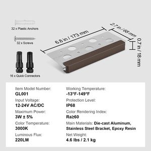 Lampada da Parete LED per Esterni 6.8FT per Illuminazione Paesaggistica 3W IP68 Efficiente dal Punto di Vista Energetico 12V/24V AC/DC Illuminazione per Pavimentazione - Product Image 4