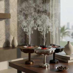 Ensemble de brûleurs à lotus en métal moderne, porte-encens arabe de luxe pour charbon de bois, pour la décoration de la maison, le yoga et les cadeaux de l'Aïd, Or, Argent, Noir - Product Image 1