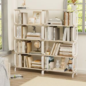 Stile industriale Vintage a 5 livelli grande libreria in metallo bianco con finitura marrone libreria aperta per soggiorno a casa ufficio - Product Image 6