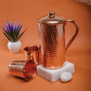 Carafe à eau en cuivre avec couvercle, design martelé vintage, grande capacité, vaisselle pour la maison - Product Image 3