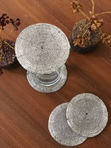 Premium <b>Beaded</b> <b>Placemat</b> Unique Designer White <b>Beaded</b> <b>Placemat</b> Glass Beads Modern tea coster Table Decoration Dining Room - Product Image 6
