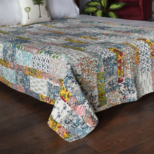 Cotton Kantha Twin Quilt <b>Throw</b> 150x220 cm Hand Block Printed Hand Embroidered Indian Handmade Bedspread Boho Home Decor Supplier - Product Image 3