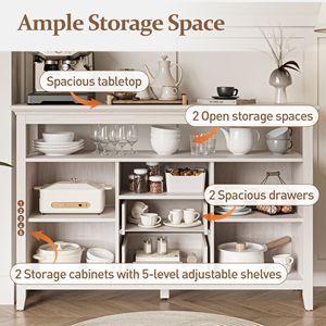 Credenza in Rattan Stile Boho Farmhouse da 134 cm con Ripiani Regolabili, Mobile Contenitore per Cucina e Soggiorno, Buffet Decorativo - Product Image 4