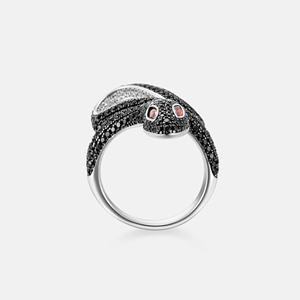 Snake Shape Moissanite <b>Cocktail</b> <b>Ring</b> 925 Silver Black Rhodium Pave Setting Unisex Luxury Animal Design - Product Image 1
