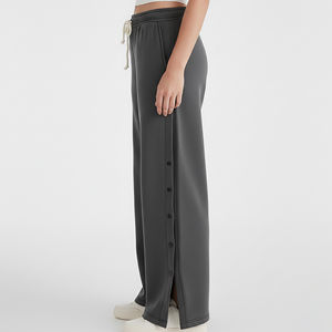Pantalon de survêtement large et droit en molleton de coton à taille élastique, avec panneaux latéraux à boutons, personnalisable OEM/ODM pour l'hiver - Product Image 3