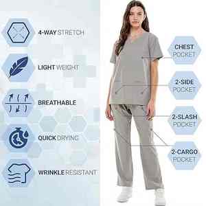 Fashionable Stretch Women Medical Scrubs <b>Set</b> Slim Fit Nursing Uniform Soft Hospital <b>Doctor</b> Dental V-neck Scrub Top and Pants - Product Image 5