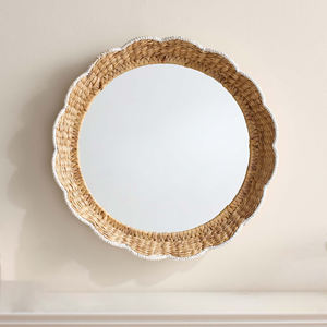 Espejo de Pared Redondo de Ratán Estilo Boho, Marco de Mimbre Hecho a Mano, Espejo Decorativo, Decoración Boho para el Hogar, Baño, Sala de Estar, Adorno de Pared - Product Image 1