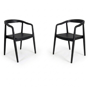 Chaise de salle à manger Selly à pieds courbés en teck indonésien de qualité supérieure, style scandinave moderne, pour restaurant, vente en gros, finition noire - Product Image 4
