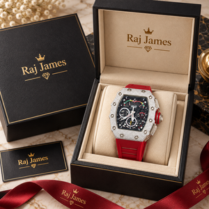 Montre mécanique de luxe pour homme Raj Gems, boîtier en acier inoxydable, bracelet en silicone rouge, chronographe analogique, ovale 30 mm, mouvement ETA, lumineuse, tendance - Product Image 5