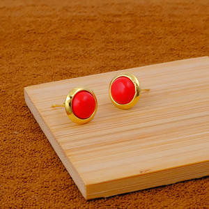 Pendientes de tuerca de coral rojo, piedra de nacimiento de marzo, hechos a mano, con engaste de bisel redondo, joyería artesanal delicada para uso diario - Product Image 6