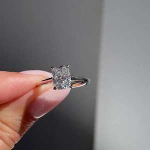 Radiant Cut Moissanite Engagement <b>Ring</b>, 2 CT White Gold <b>Solitaire</b>, 925 <b>Silver</b> Minimalist 4 Prong <b>Ring</b> - Product Image 3