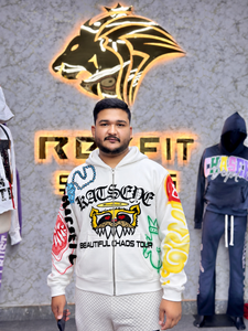 Sudadera con capucha blanca con cremallera para hombre Rexfit 2025, estilo urbano oversize, diseño de dibujos animados con estampado completo, puños y cintura acanalados con cremallera. - Product Image 6