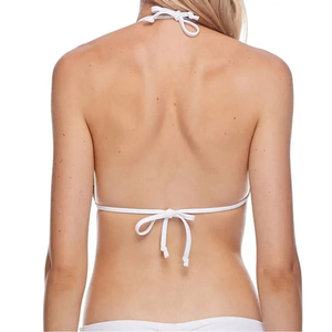 Women's <b>White</b> Solid Halter <b>Bikini</b> <b>Set</b> 2 Piece Bandeau Swimwear Drawstring Back Regular Fit Knitted Beachwear - Product Image 4