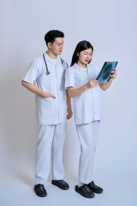 Lab <b>Medical</b> Uniform / Doctor Coat / Nurse Uniform 65% Polyester+35% Cotton Knitted Vietnamese FMF <b>Model</b> 61001/62001 Unisex Short - Product Image 2