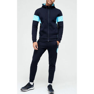 Mens Navy Blue Color Block Tracksuit Set Full <b>Zip</b> <b>Hooded</b> Sweatshirt Jogger Pants Athletic Sportswear Casual Two Piece Hoodie Set - Product Image 1