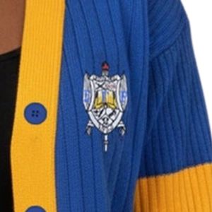 Sigma Gamma Rho Striped Knitted <b>Cardigan</b> Sweater Custom Greek Letter Knitwear Button Front Casual Fashion Sweater Apparel - Product Image 5