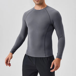 High Quality Custom Compression Gym <b>Men's</b> <b>Shirts</b> Solid Color Long Sleeve Breathable Moisture Wicking Quick Dry Sports <b>Shirts</b> - Product Image 3