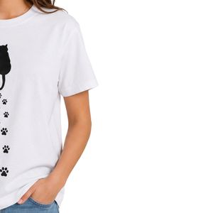 Camiseta extragrande con estampado gráfico de pata de gato negro minimalista para mujer, camiseta informal de manga corta con cuello redondo, camiseta de moda de verano - Product Image 3