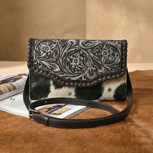 Hand Tooled Leather Cowhide Crossbody Bag for Women Western Floral Hair <b>On</b> Hide Shoulder Purse - Product Image 5