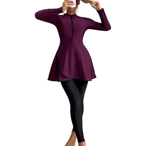 Comfortable Breathable Sustainable <b>Modest</b> Swim Suit Islamic Burkinis 2 Piece <b>Set</b> Crystal Solid Color Swim Islamic Burkinis - Product Image 5