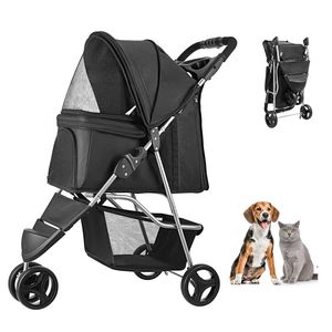 Passeggino Pieghevole a 3 Ruote per Cani con Finestre in Rete, Capacità di Carico 35 Libbre, Portabicchieri per Gatti e Animali Domestici - Product Image 1