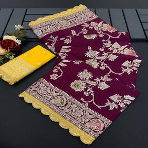 VASTRA COTTAGE Sari de Seda Dola Tejido con Diseño Floral para Mujer, Sari Festivo para Bodas - Product Image 2