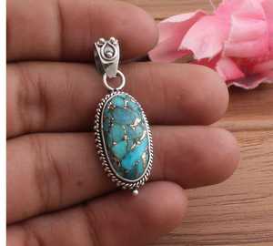 Pendentif turquoise bleu fait main en argent sterling, collier avec pierre précieuse, bijoux bohèmes, pierre unique, cadeau pour femme - Product Image 5