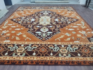 พรมออชัคถักมือสุดหรู สีส้มสนิม ขนาด 10x12 ฟุต พรมขนสัตว์ลายนามธรรม สไตล์วินเทจ 1 ผืน เหมาะสำหรับสัตว์เลี้ยง ใช้ในห้องนั่งเล่น - Product Image 5