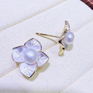 Zhuji High-End French Collection Freshwater <b>Pearl</b> <b>White</b> Drop Glazed Frosted Flower Stud <b>Earrings</b> for Women - Product Image 4