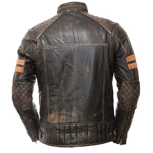 Custom Distress Brown Leather Jacket Men Vintage Cafe Racer Biker Retro <b>Quilted</b> Shoulder Motorcycle Coat Wholesale - Product Image 5