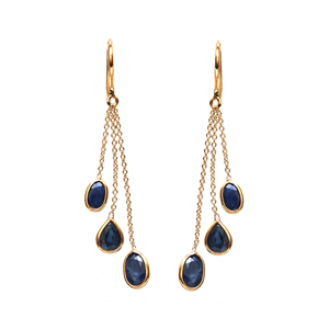 Pendientes de borla de varias hebras con zafiro azul natural en oro amarillo macizo de 18 quilates con engaste de bisel, flecos de piedras preciosas, piedra de nacimiento de septiembre - Product Image 2