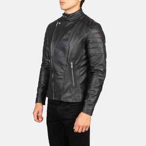 Chaqueta de Motero de Cuero Negro Faisor 100% Auténtico, Ecológica, Transpirable, para Invierno, con Cierre Frontal, Diseño Sólido, Servicio OEM, para Hombre - Product Image 4