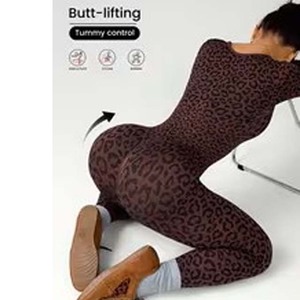 Custom Women Leopard Print Fitness Bodysuit Yoga Wear Women's Clothing European and American Style Slim Fit Zipper - Product Image 2