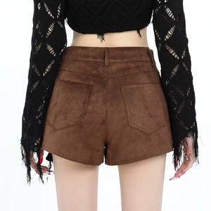 Vintage <b>Faux</b> Suede Shorts Women Hottie High Waist Sexy Shorts Autumn Winter Retro Solid Slim Pocket Casual Style Women's Shorts - Product Image 6