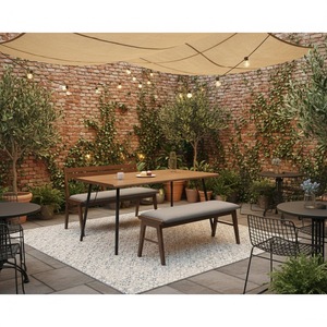 Solid Wood Outdoor <b>Garden</b> <b>Set</b> Teak Patio Table Bench Chairs Contemporary Design Weather Resistant 6 Seater - Product Image 2