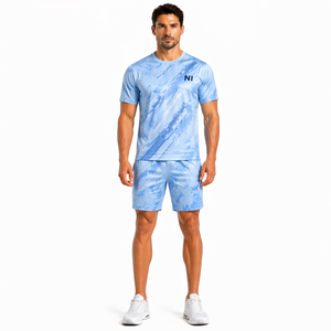 Conjunto de dos piezas de alta calidad para hombre, camiseta y pantalones cortos, ligero, transpirable, conjunto de verano, ropa deportiva informal, para gimnasio, fitness, entrenamiento. - Product Image 2